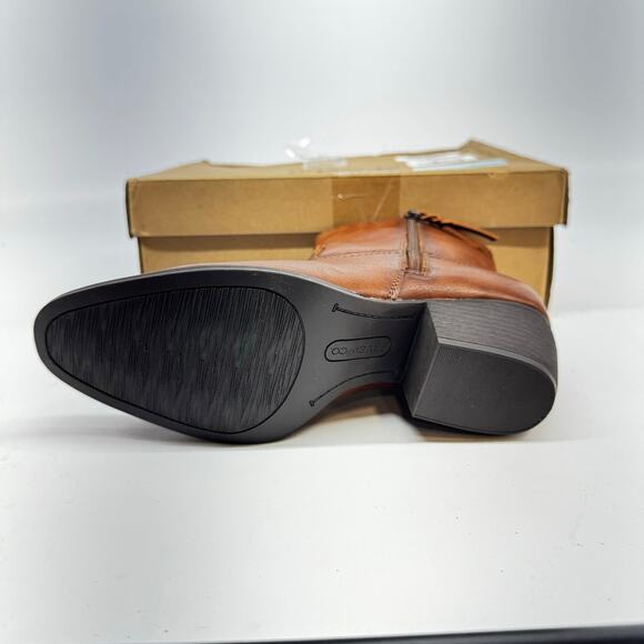 Frye and Co. Women's Savi Stacked Heel Booties, Cognac Brown, New, Size 7.5 - Picture 6 of 6